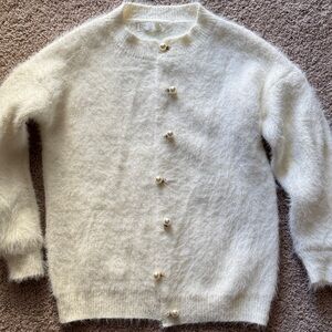 Vita Grace White Fuzzy Cardigan